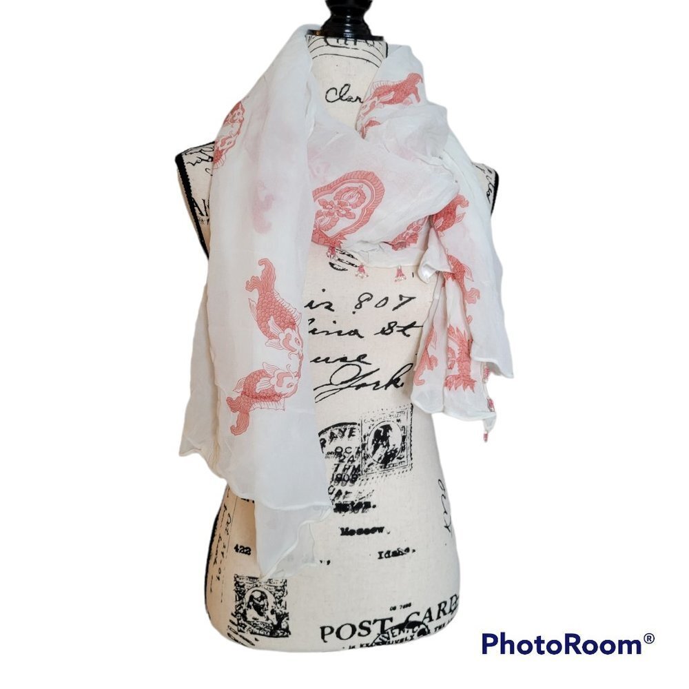 Turtle Beach Designs White Scarf with Beads accent on Trim